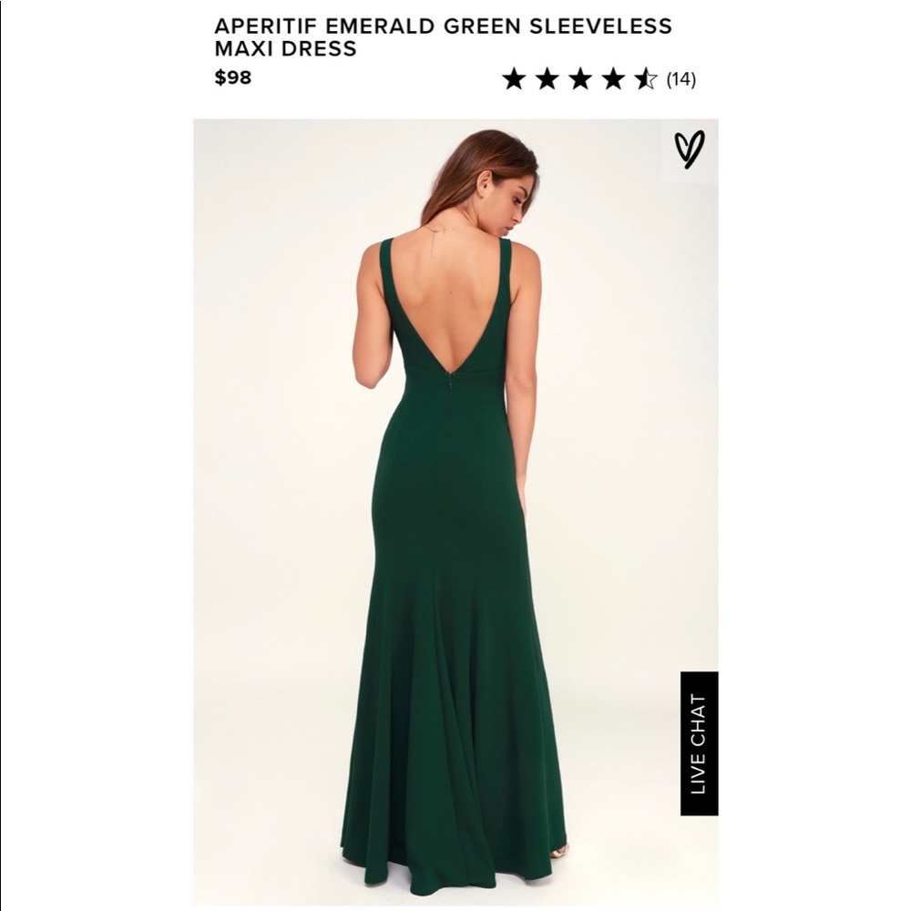 Emerald green open back floor length gown